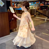 Платье династии Хань для девочек, новое детское платье принцессы Cheongsam в стиле шинуазри, летнее платье, новинка 2025 года, платье-жилет супер феи для девочек
