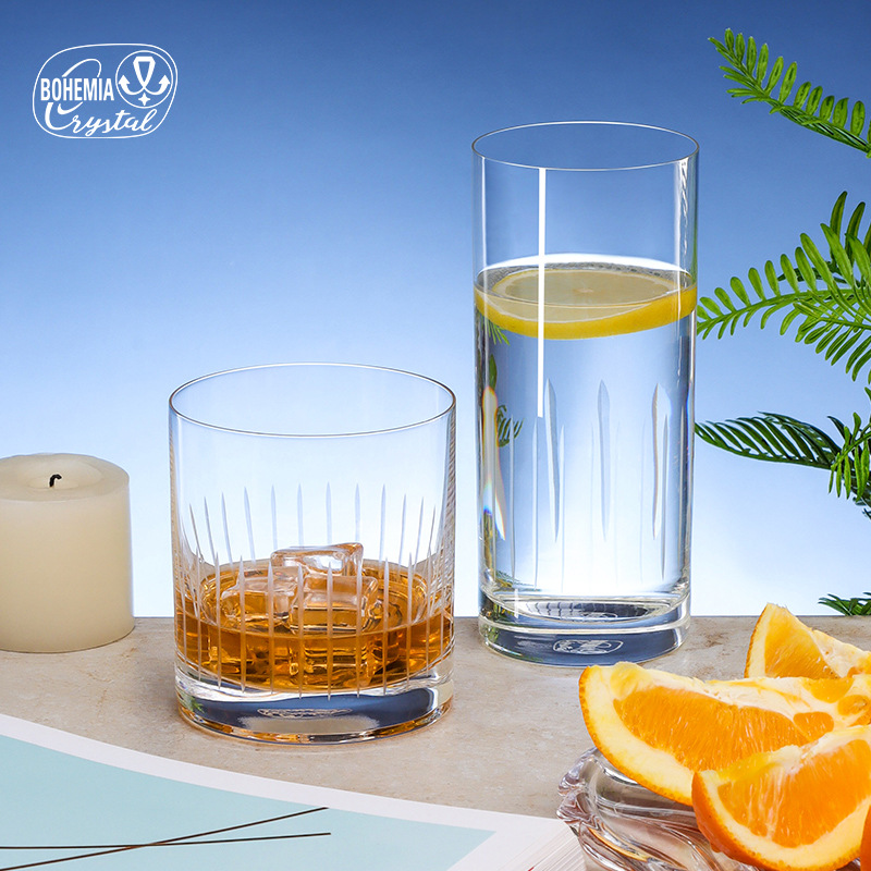 Importación checa tallado a mano tazas de cristal tazas de vino vertical tazas de agua de alta calidad tazas de whisky tazas de pies altos al por mayor