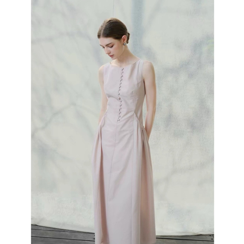 Mixselectlon| French-Style Minimalist Buttoned Dress 26 Summer Slim-Fit Sleeveless Long Umbrella Dress Mixselectlon| French-Style Minimalist Buttoned Dress 26 Summer Slim-Fit Sleeveless Long Umbrella Dress