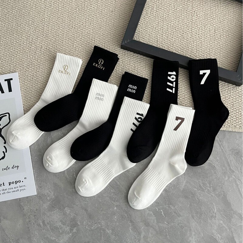 Ekofi Pure Cotton Socks, Anti-Odor, Antibacterial, Silicone Printed Letters, Mid-Calf Socks, Wholesale, Handmade, Seamless
