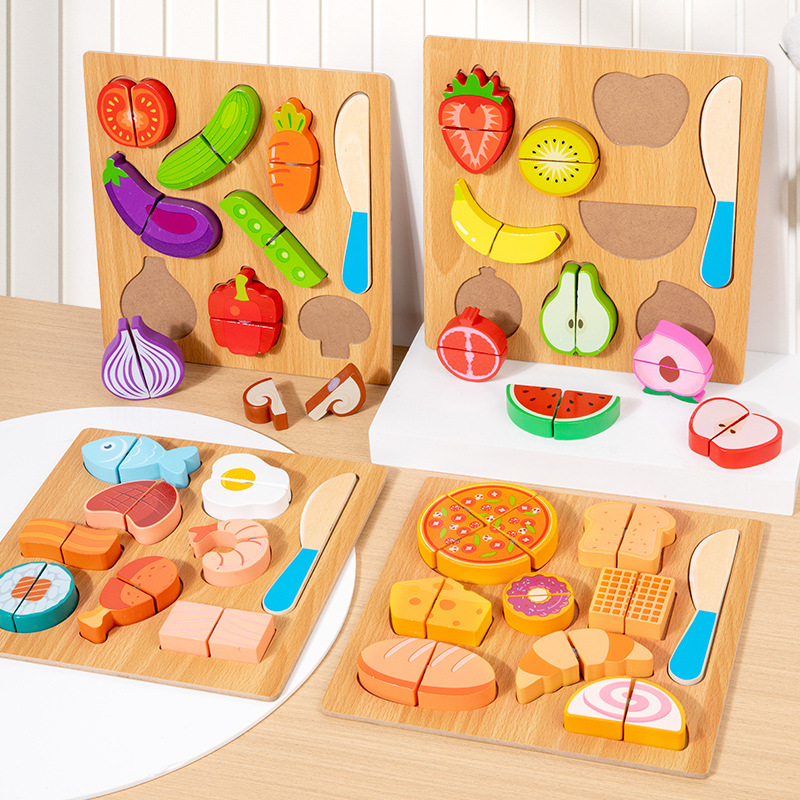 Juguete de madera para cortar frutas y verduras, juego de simulación de cocina, rompecabezas educativo