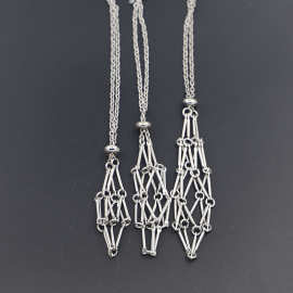 跨境DIY仿白金可调节不锈钢金属竹节网兜囚笼项链编织吊坠