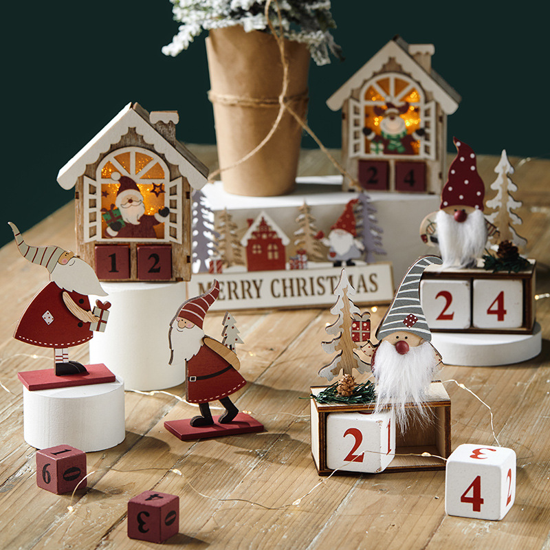 Elf del árbol de madera pequeño hombre viejo colgante decoración calendario decoración de Santa Claus decoración de escritorio estilo nórdico