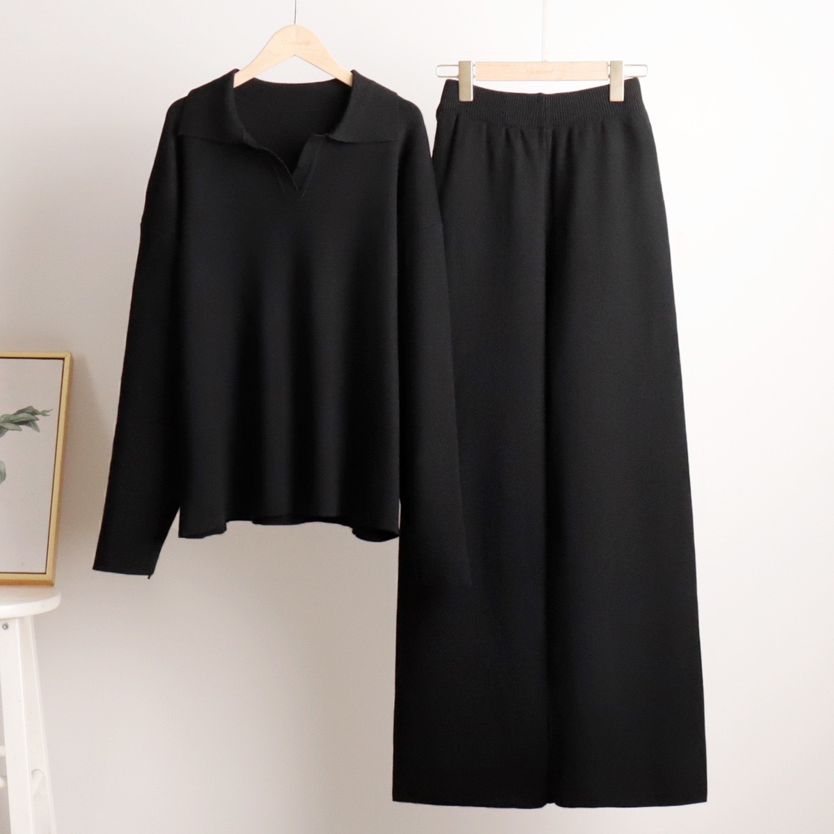 Damen Zweiteiler Set Mit Polo-kragen Pullover Und Hose Modisch_voghion.com