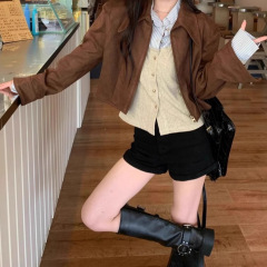 美拉德套装假两件条纹衬衫女2025新款秋季叠穿咖色长袖外套两件套
