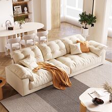 现代简约奶油风云朵沙发乳胶羽绒大小户型客厅直排科技布艺沙发