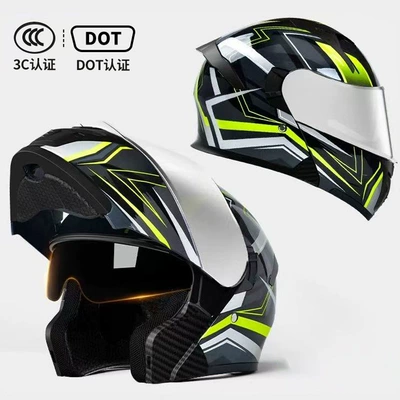 Helmets for All Seasons, Electric – Motosiklet kaskı (dəbilqə) - black-green-arrow-dot3c-certification-silver-plated-mirror-high-definition-mirror-m54-56-head-circumference