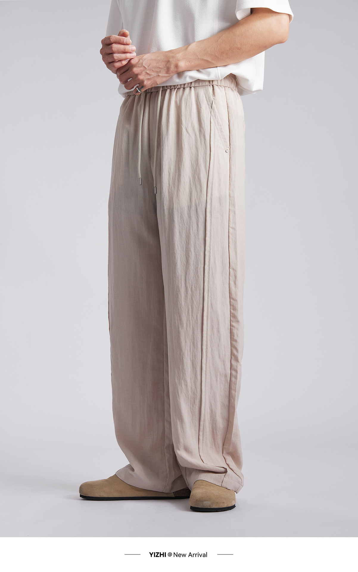 Quần dài nam ống rộng chất liệu linen phong cách mùa hè — đen chi tiết 12