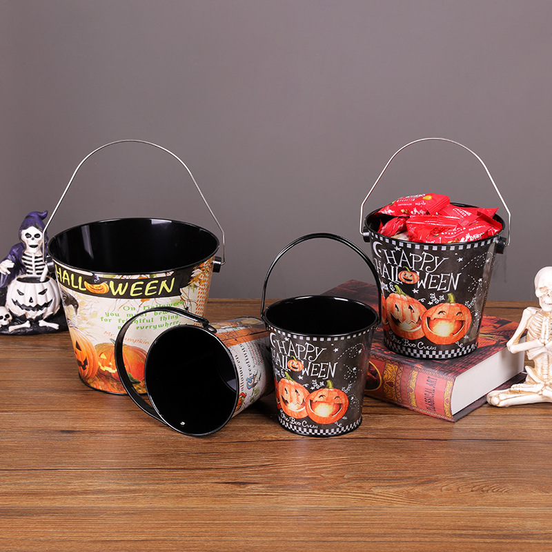 万圣节南瓜桶糖果巧克力收纳万圣节日派对布置道具儿童手提糖果桶