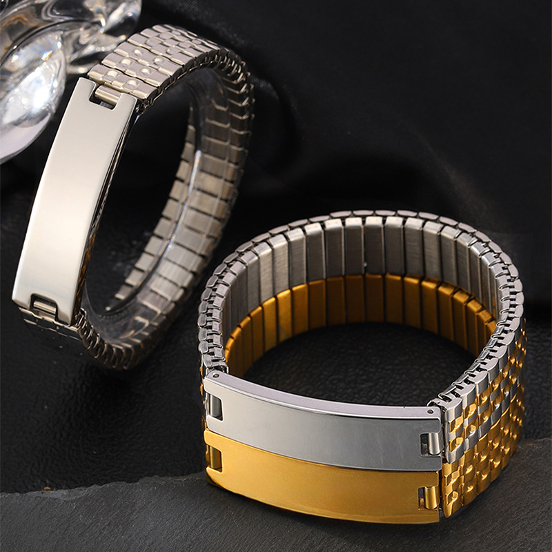 Cross-border European and American men's golden silver watch chain stainless steel curved brand watch chain elastic bracelet surround chain jewelry