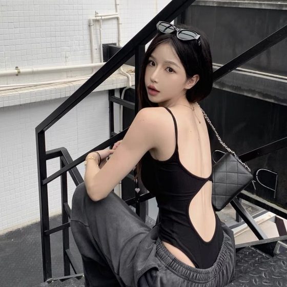 Black Backless Camisole Women's Spring and Summer Outer Wear Inner Design Hot Girl Slim-fit Sleeveless Base Jacket