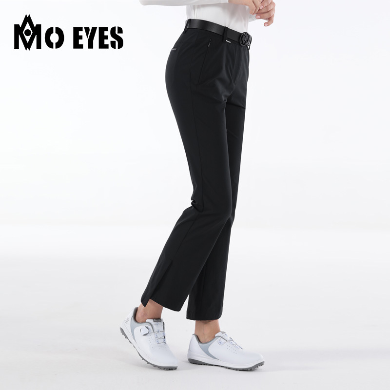 Quần golf nữ ống loe dài tôn dáng, túi khóa kéo vô hình, phong cách thu đông — M23YF018-Áo màu trắng, M23YF018-Áo màu đen, M23KUZ012-quần đen, M23KUZ012-Quần Trắng
