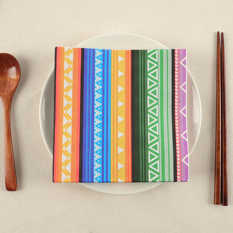 Servilletas Cuadradas Impresas Arcoíris de Pulpa de Madera Nativa, Impreso, 2 Capas, para Restaurantes