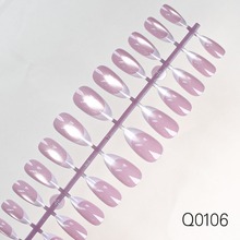 跨境法式美甲贴片玻璃珠猫眼纯手工喷绘杏仁型穿戴甲成品批发