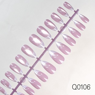 跨境法式美甲貼片玻璃珠貓眼純手工噴繪杏仁型穿戴甲成品批發