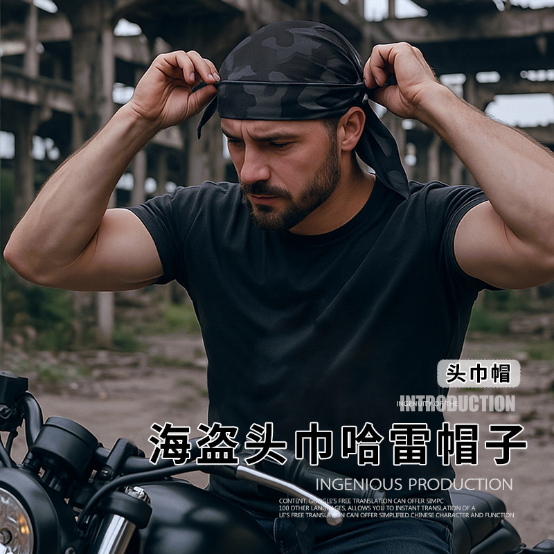 New Cross-Border Pirate Turban Hat Thin Breathable Outdoor Cycling Motorcycle Baotou Hat Sweat-Absorbent Quick-Drying Hat Men's Style