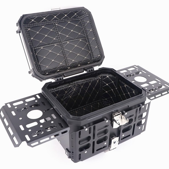 Motorcycle Modified Aluminum Alloy Armor Rear Trunk 45L, Electric Vehicle Foldable Trunk 55L Storage Trunk