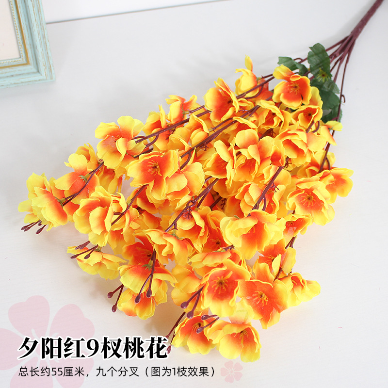 Flor de melocotón artificial rama falsa flor de ciruelo flor de cerezo rama sala de estar decoración Flor de seda boda flor falsa Flor de plástico ingeniería especial flor seca