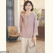 妈妈时尚套装气质春夏衬衣新款中式中年女装宽松上衣小衫大码