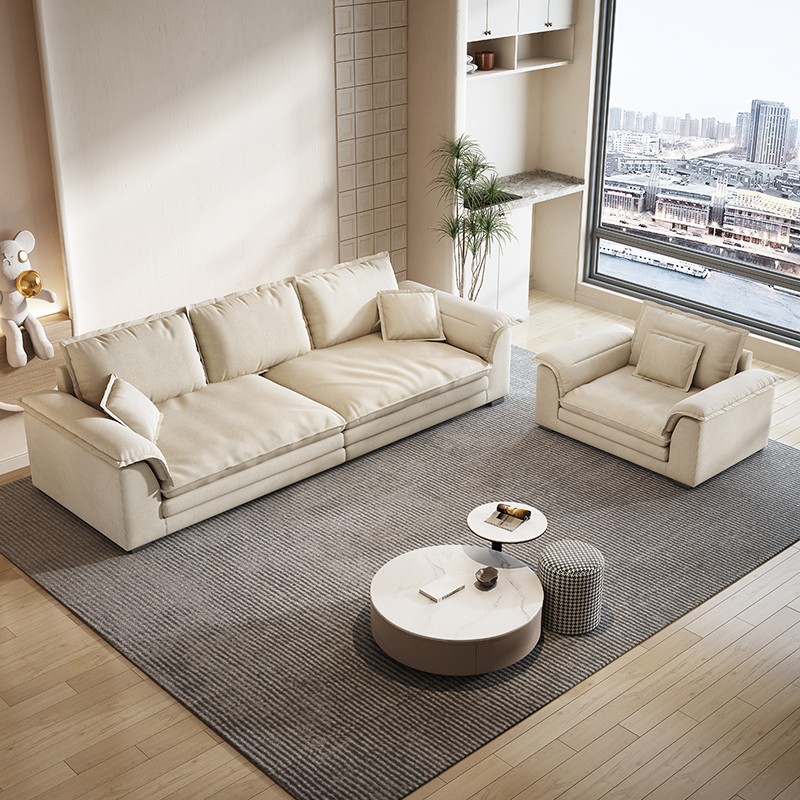 Fábrica gran velero sala de estar sofá súper profundo sentado amplia fila recta estilo crema minimalista italiano gato cero tecnología paño rojo neto