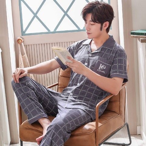Pijamas de verano para hombre 100% algodón pantalones de manga corta verano para hombres jóvenes más tamaño Delgado homewear traje de hombre