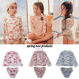 外贸新款婴童分体泳装比基尼女童宝宝长袖防晒泳衣套装儿童游泳衣