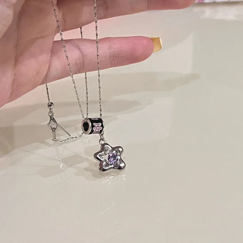Star Small Waist Necklace for Women, Ins Inspired, Unique, Cool Style, Pink Flower Necklace, Sweater Chain for Women, Student Trend