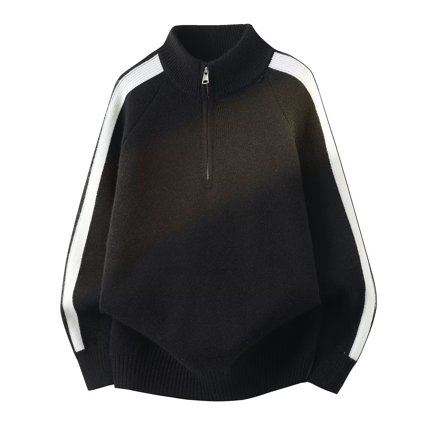 Explosiones transfronterizas de tamaño europeo medio cremallera lateral suéter de rayas de cuello masculino otoño invierno fábrica de tendencia al por mayor