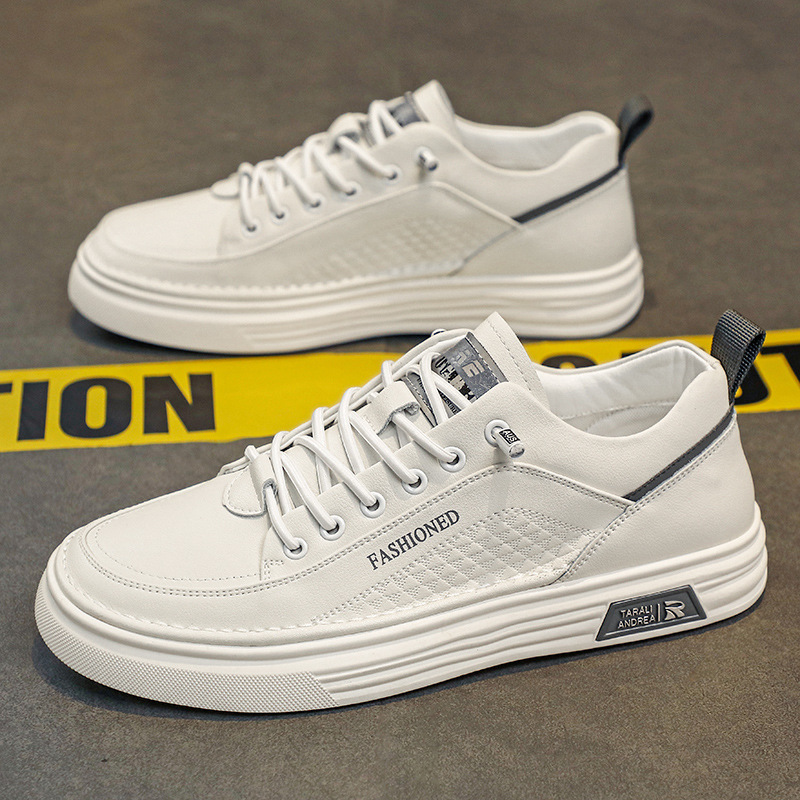 Spring New Versatile White Sneakers Men's Casual Breathable Slip-On Waterproof Leather Shoes_voghion.com