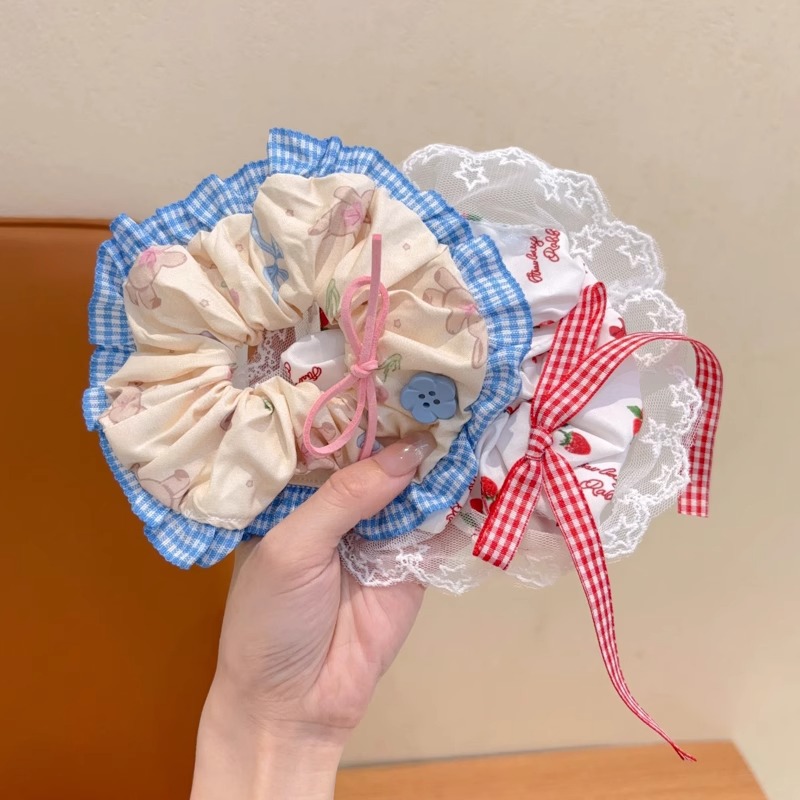 Botones de encaje de extremo superior para niños, anillo de cabello de alta sensación para niñas Mori, mariposa, cordón de cabello, banda de goma