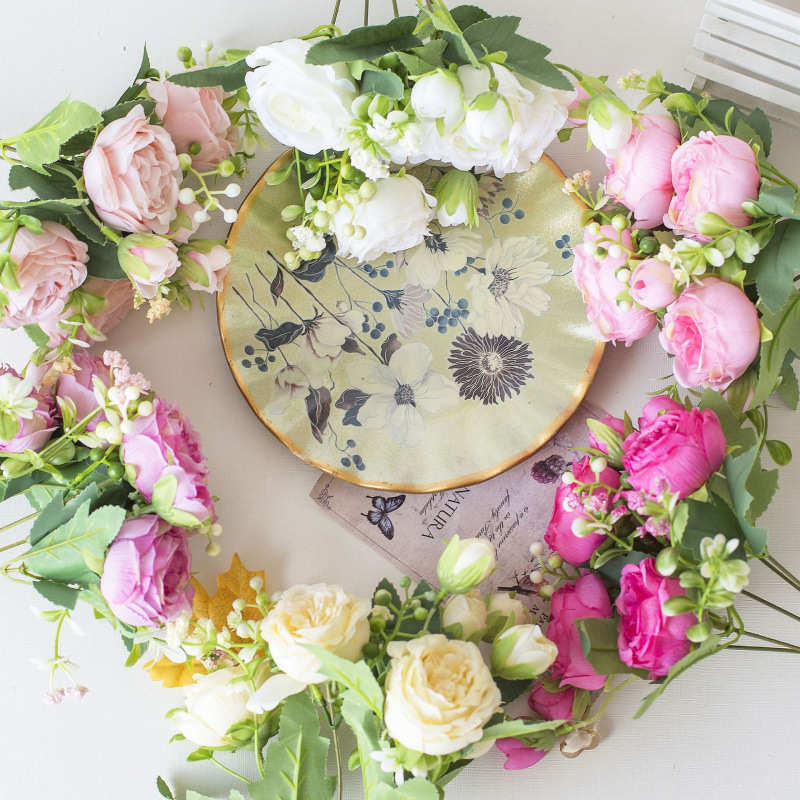 Simulación de 5 peonías de primavera estilo coreano rosa peonía simulación flores casera rosa decoración de mano de flores