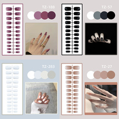 【Packaged】Rectangular Long Head Polished Nail Art Sticker False Nails Set 24 Pcs Nail Decoration Tool