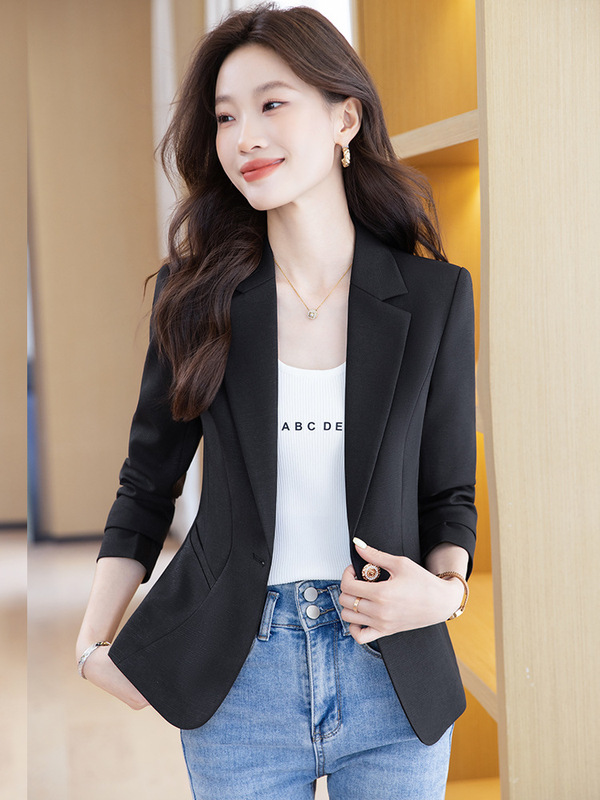 蓝色修身小西装外套女2025秋冬新款小个子一粒扣女西服气质上衣女|undefined