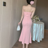 Pleated Sexy Sleeveless Wrapped Hip Fish Tail Style Split Skirt