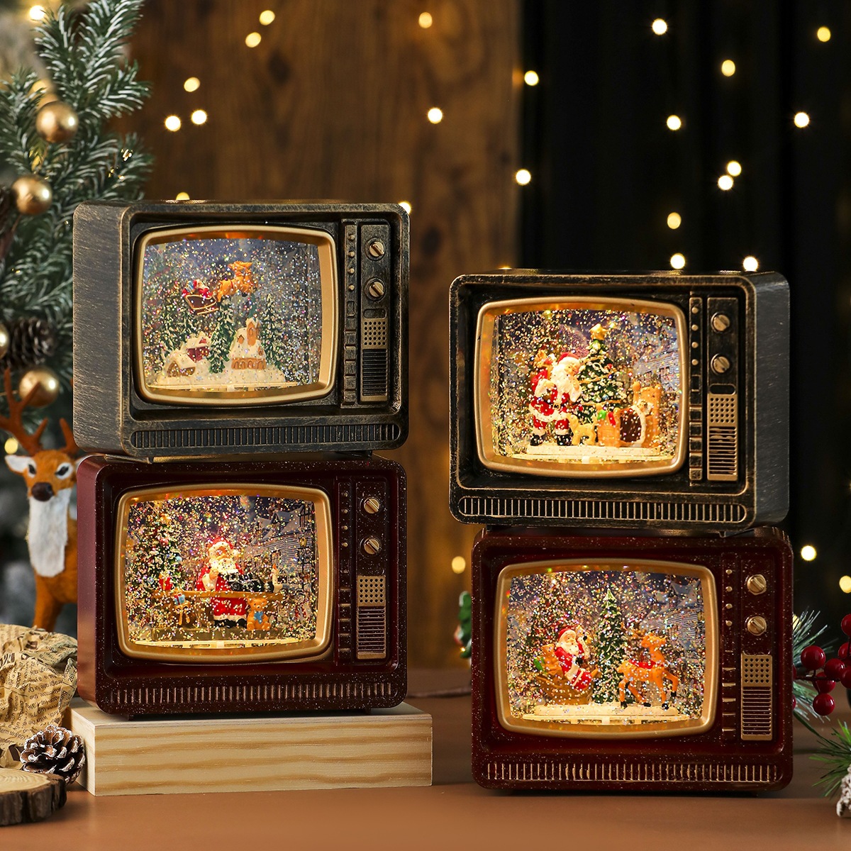 Nueva música de Navidad nieve inyección de agua TV lámpara de noche lámpara de aceite lámpara de caballo decoración de regalos image 3