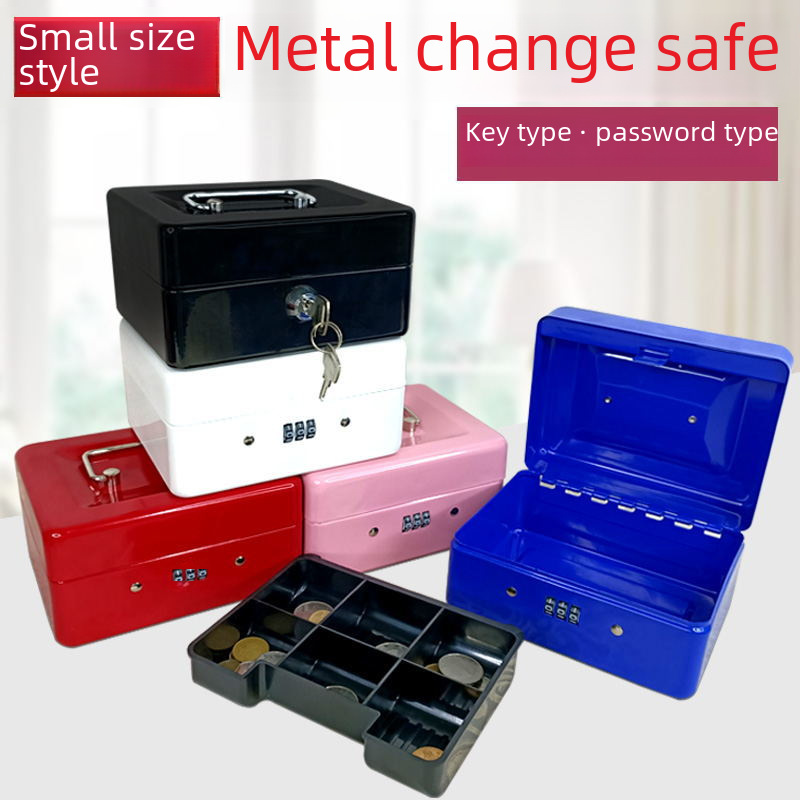 Manufacturer thick metal money box portable money box with lock cash box cash box small organizer box