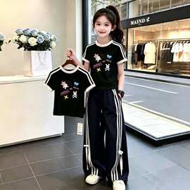 女童夏装套装新款童装儿童运动阔腿裤独特漂亮百搭短袖两件套大童