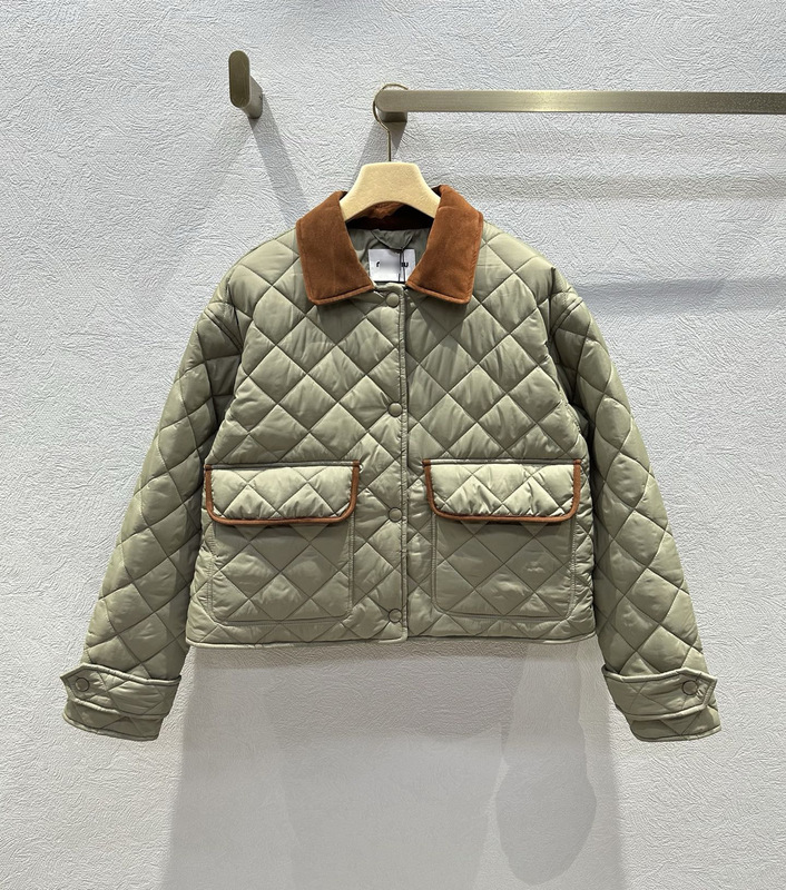 南油高端女装2025年秋冬Miu*新品撞色拼接翻领菱格纹棉服外套女|undefined
