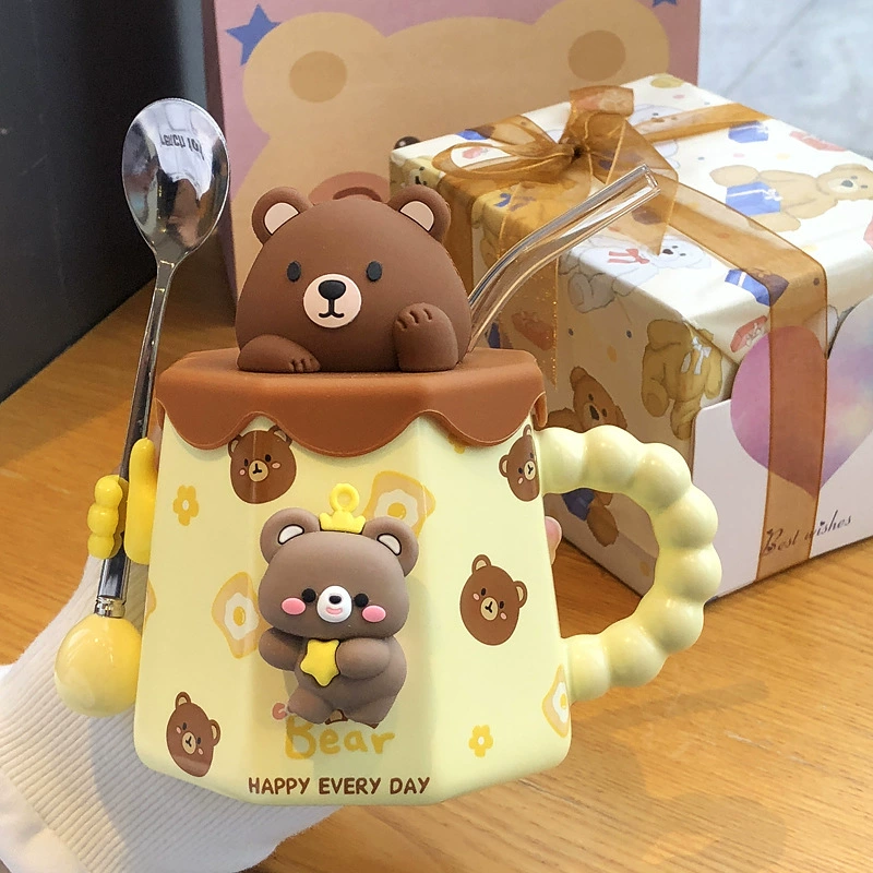 Чашка для воды Little Bear, красивая кружка для девочек, офисный набор керамических чашек, подарочная коробка, милая