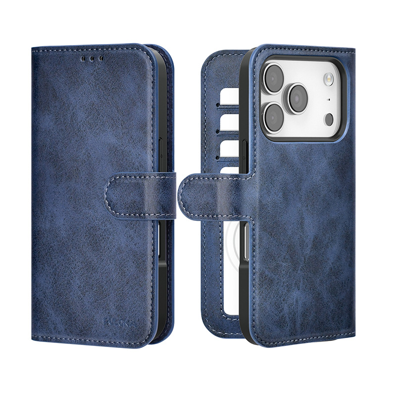 高端苹果17手机壳皮套卡包全包翻盖插卡轻奢纯色皮革手机保护套定