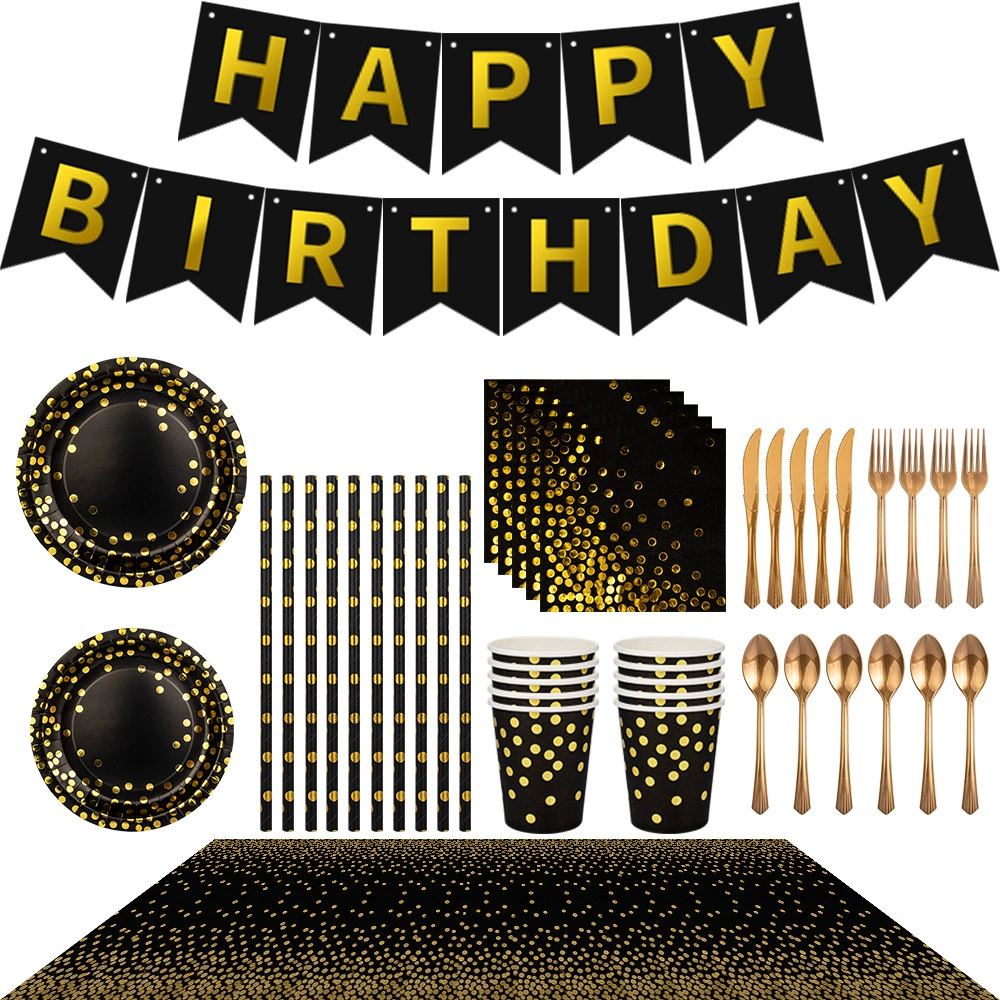 Black tableware, golden wipes, set, increased thickness