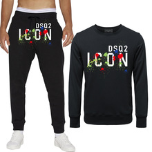 潮牌DSQ2春秋百搭圆领两件套潮男士百搭全棉卫衣卫裤宽松时尚套装