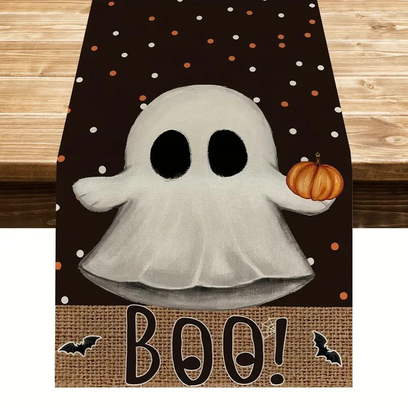 Transfronterizo 2024 Amazon nuevo Halloween fantasma calabaza festival lino tabla bandera tabla de comedor bandera de té