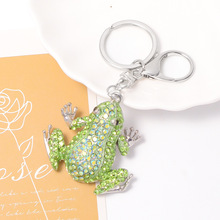 跨境爆款青蛙创意钥匙扣小挂件水钻金属教师节礼物钥匙扣环圈批发