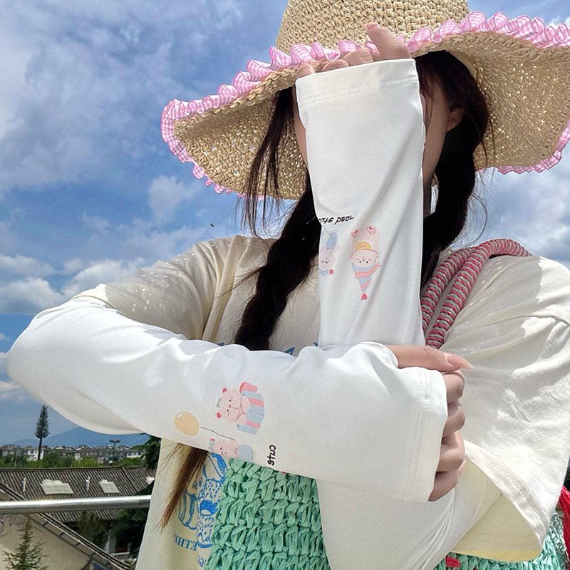 Protector solar manguito de hielo guantes ciclismo de verano manguito de hielo protector de brazo transpirable suelto cordón de dibujos animados manga de seda de hielo