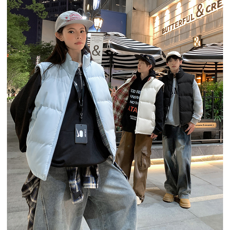 2025美式格子内衬立领棉马甲男女秋冬保暖双面穿无袖坎肩男女外套