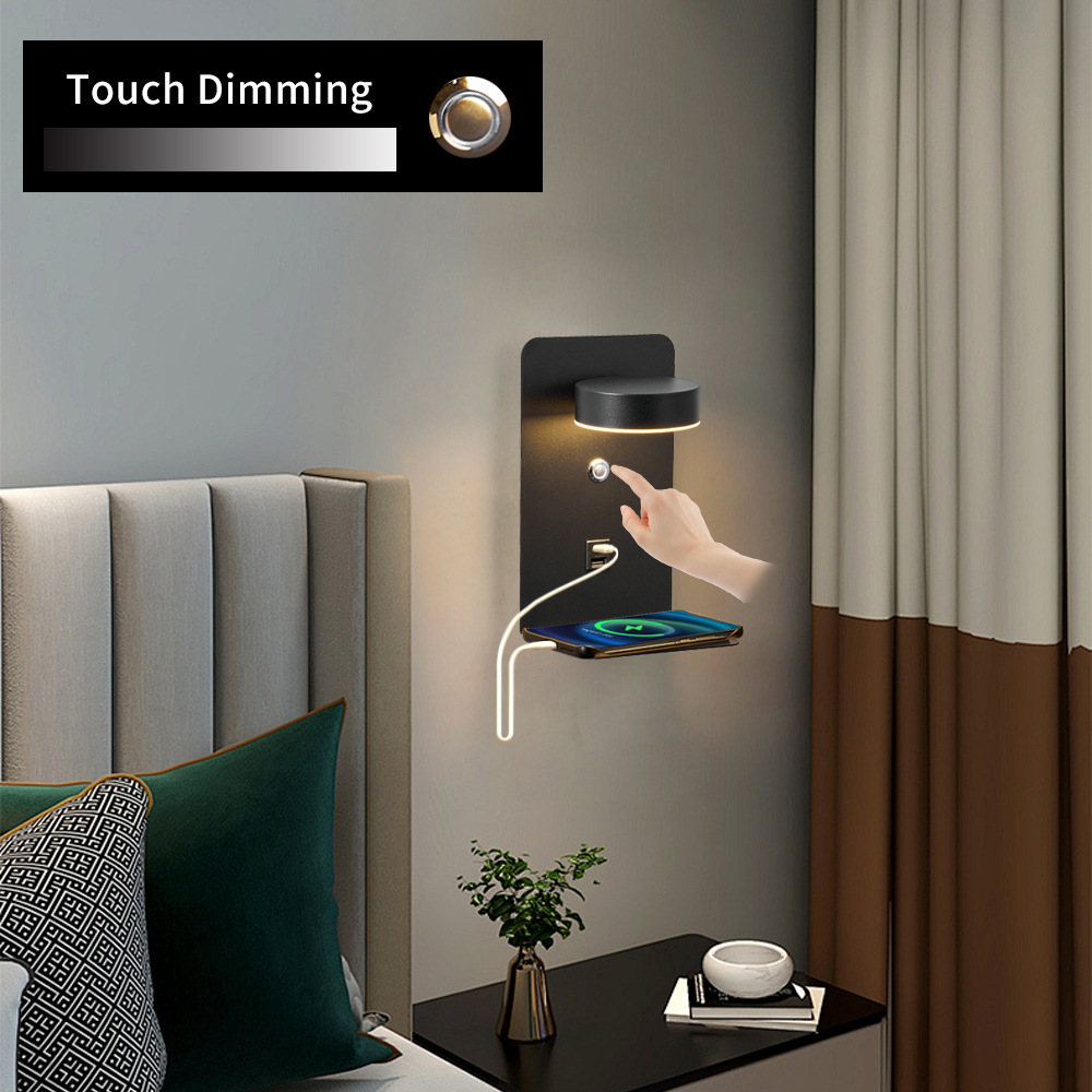 Cross-Border Bedroom Wall Lamp USB Charging Bedside Lamp Decorative Study Room Indoor Reading Wall Lamp Zhongshan Lighting Fixtures