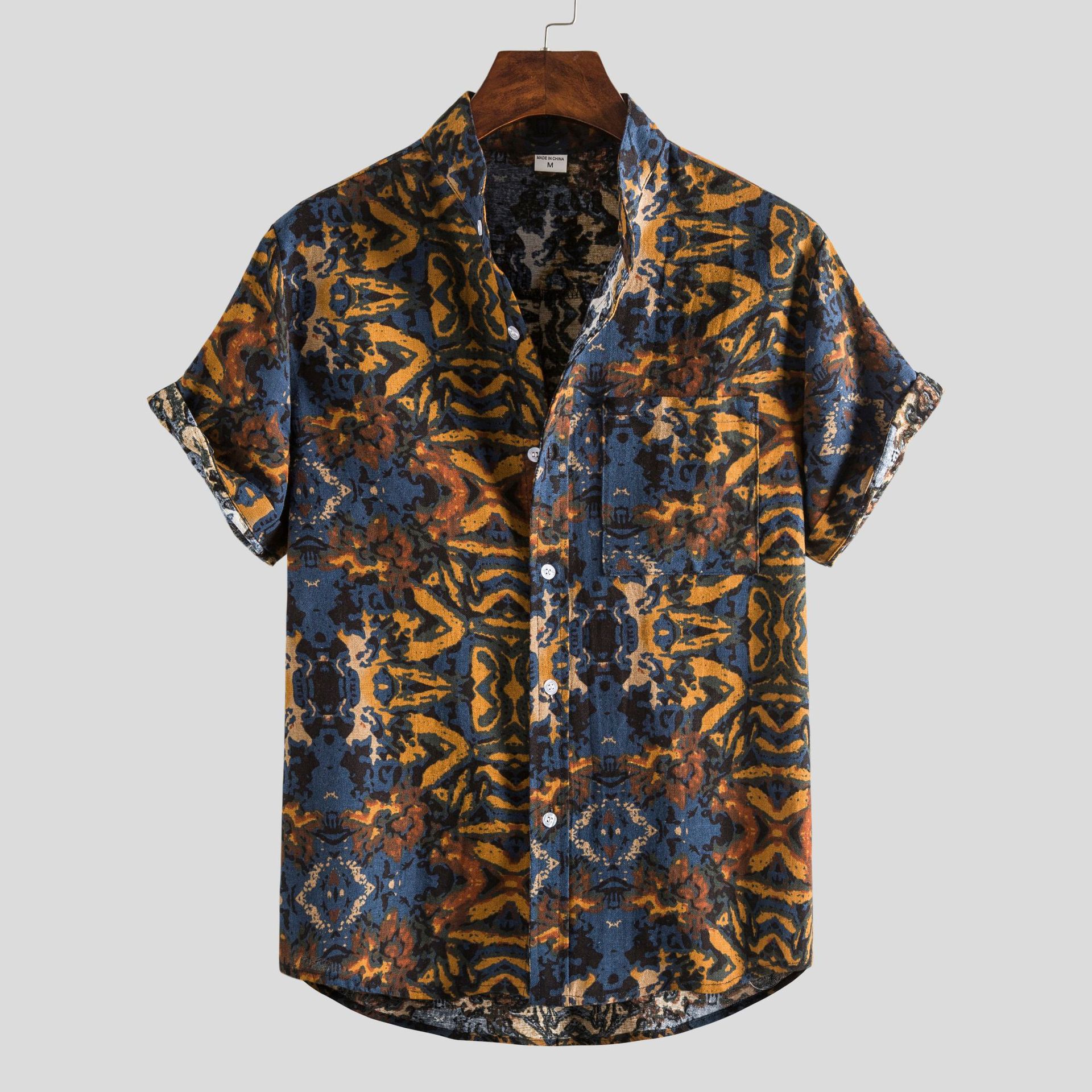 2023 verano nueva llegada de los hombres jóvenes más tamaño collar floral impresión moda popular todo-fósforo camisa de manga corta