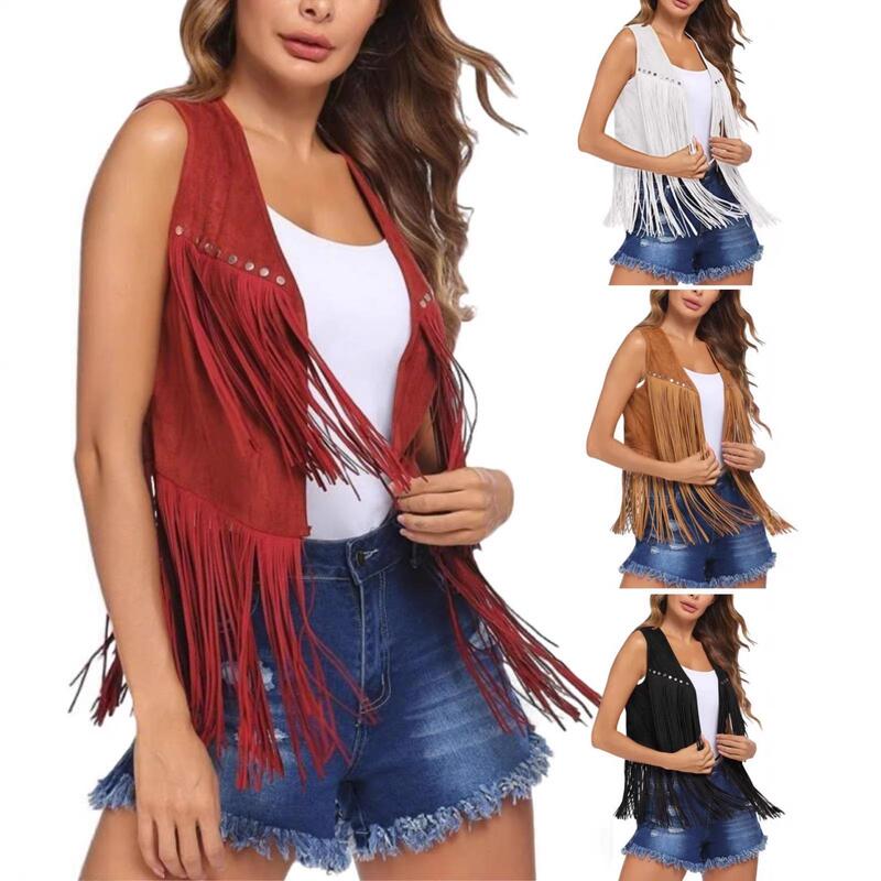 2026 New Style Suede Studded Tassel Women's Vest Fashionable and Stylish Cardigan Jacket 2026 New Style Suede Studded Tassel Women's Vest Fashionable and Stylish Cardigan Jacket