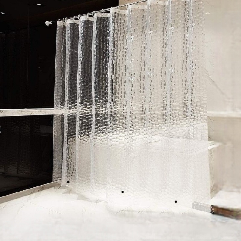 Bathroom Shower Curtain Bathroom Punch-Free Set Waterproof and Mildew-Proof Partition Thickened Curtain Transparent Water-Blocking Shower Curtain